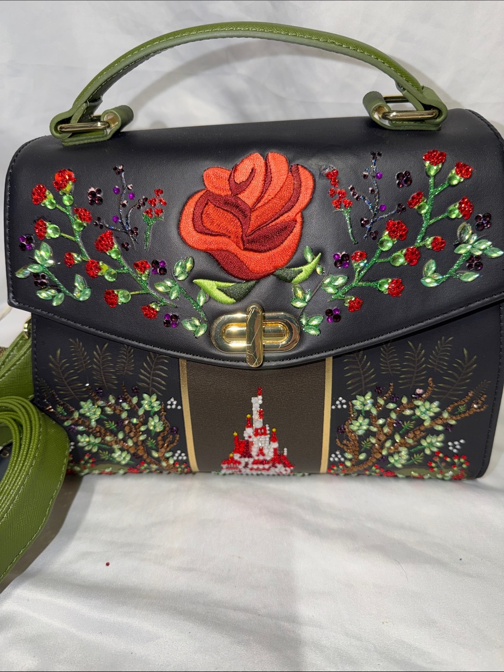 Loungefly Disney beauty and the beast black rose Blinged Crossbody bag